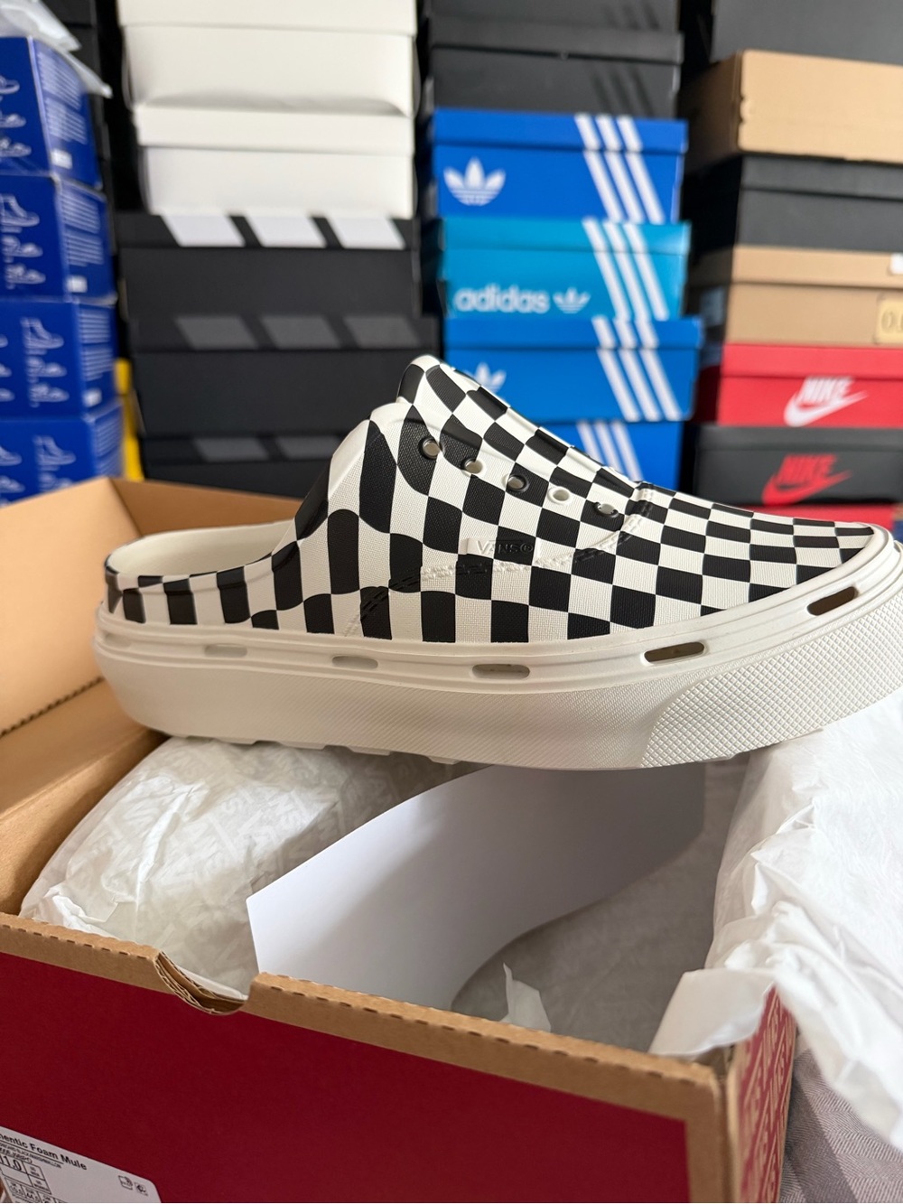 Vans Checkerboard Platform foam Mule - Black and White